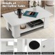Large 36-inch white wooden coffee table with storage shelf, featuring strong connections and a modern design for.